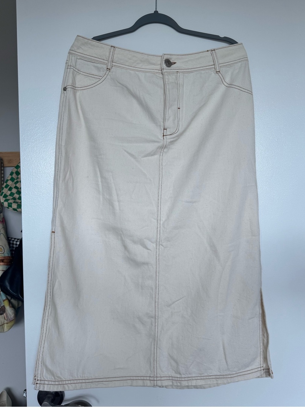 River Island Cream Denim Midi Skirt